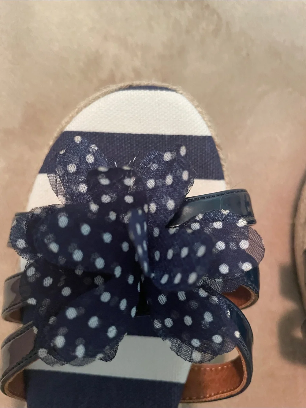 Tommy Hilfiger Navy & White Striped Sandals with Pink Ankle Straps